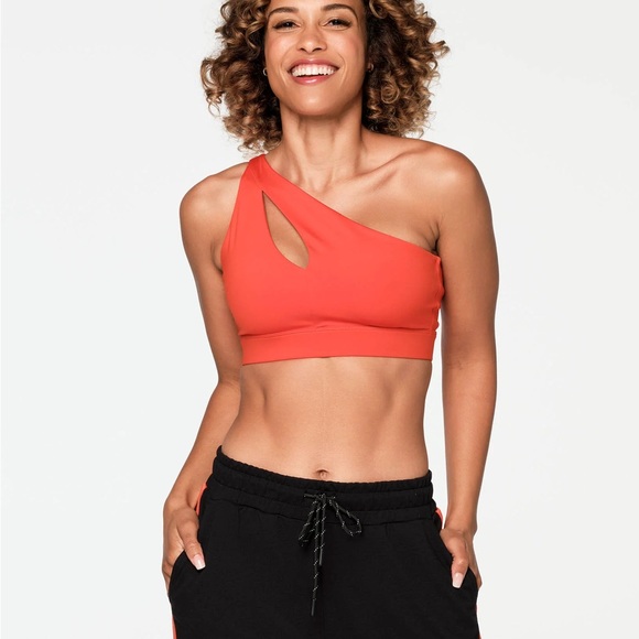 NWT ZUMBAWEAR “Zumba HAPPY” one shoulder sports bra XXL in Red Hot - Picture 2 of 8